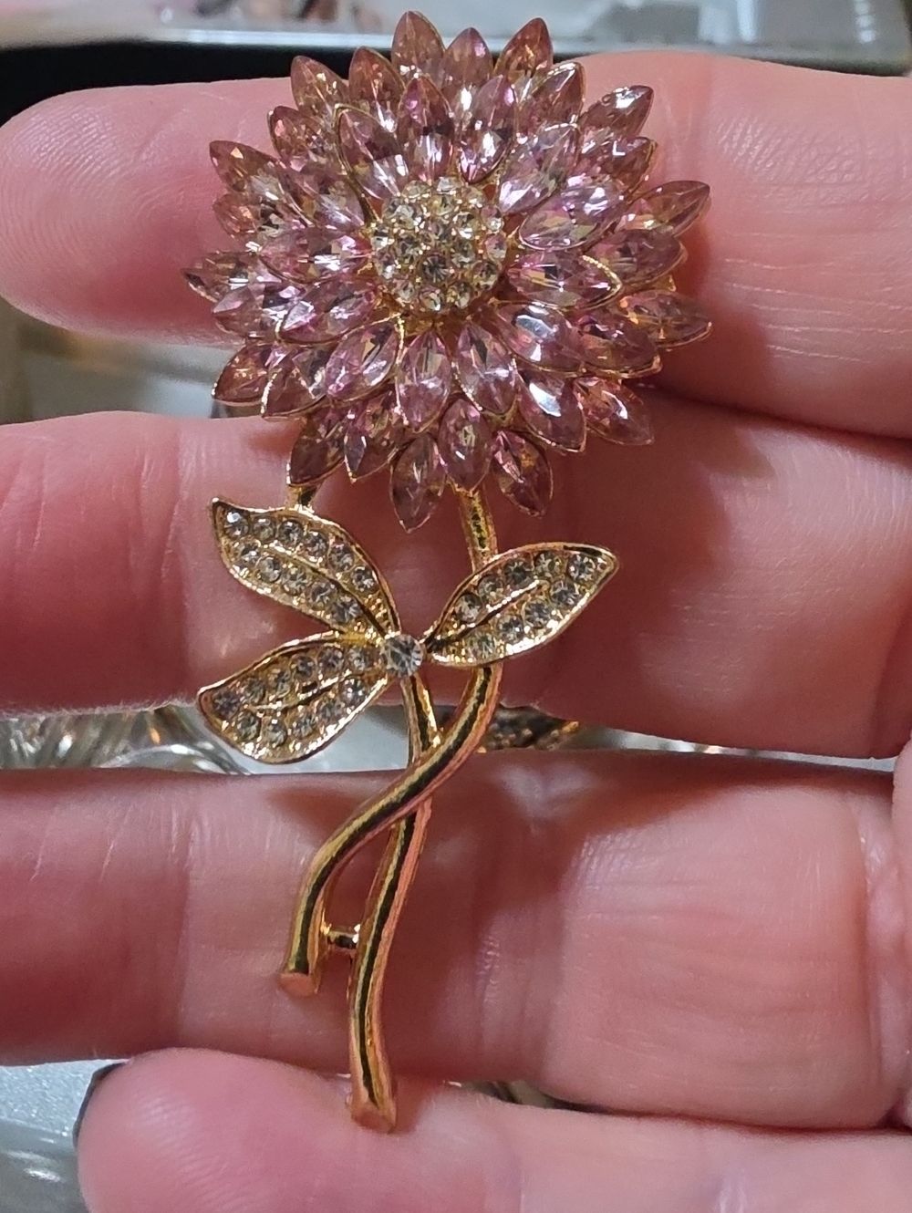 A35- Pink Crystal Flower Brooch